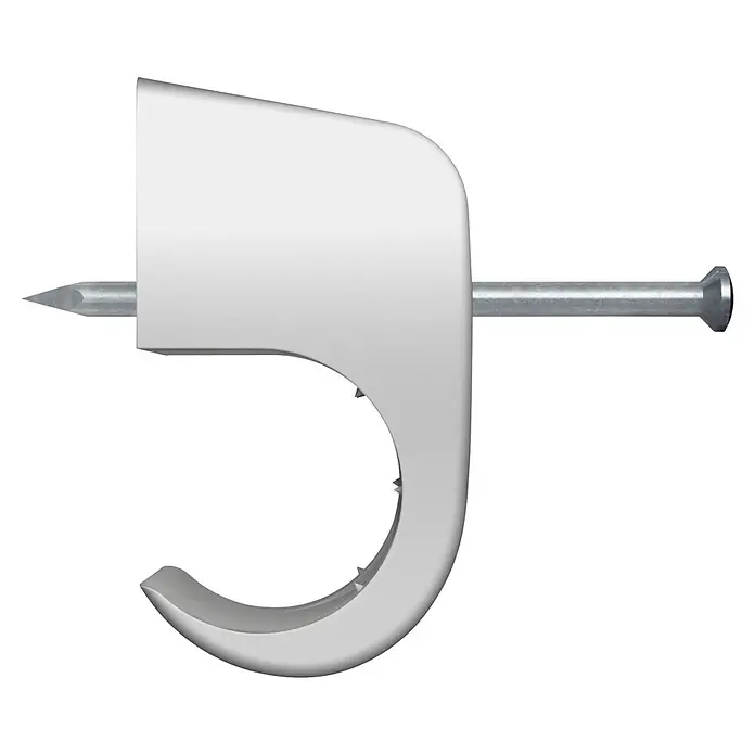Fischer Nagelschelle Mehrbereichsnagelschelle MNS 5-7 - 7 mm, 100 Stk. - Weißer Kunststoff-Kabelclip mit integriertem silbernem Nagel zur Kabelbefestigung.
