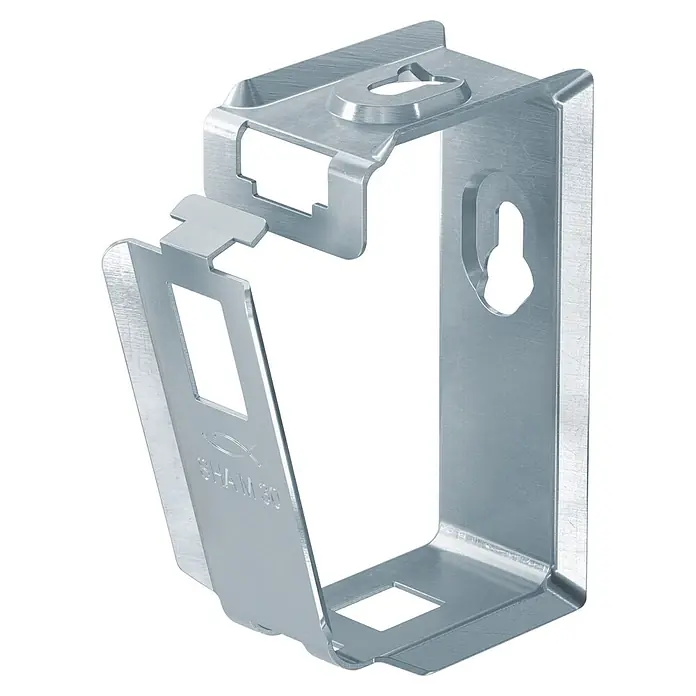 Fischer Halter Smmaelhalter für Kabel SHA M 30 - 30 mm, 25 Stk. - Silberfarbene, gebürstete Metall-Montagehalterung mit Aussparungen und Prägung.