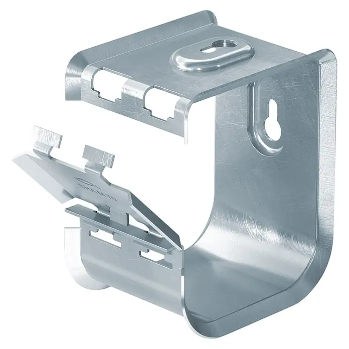 Fischer Halter Smmaelhalter für Kabel SHA M 70 - 70 mm, 10 Stk. - Silberne Metall-C-Halterung mit Klapparm und Schlüsselloch-Montageschlitzen zur Kabelbefestigung.