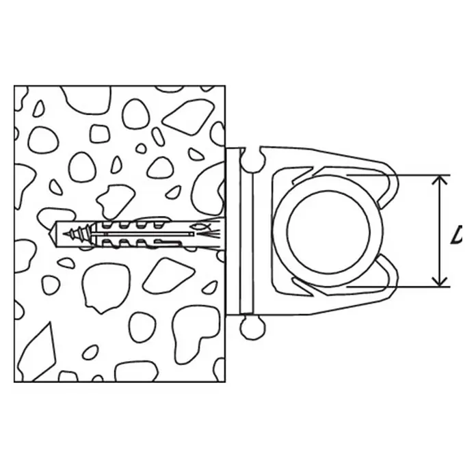 Fischer Klemmschelle Clipschelle FC 9-12 GR - Kunststoff, Grau, 100 Stk., Max. Leitungsdurchmesser: 12 mm - Kunststoff-Wanddübel mit Rohrschelle hält ein Rohr an einer Betonwand.
