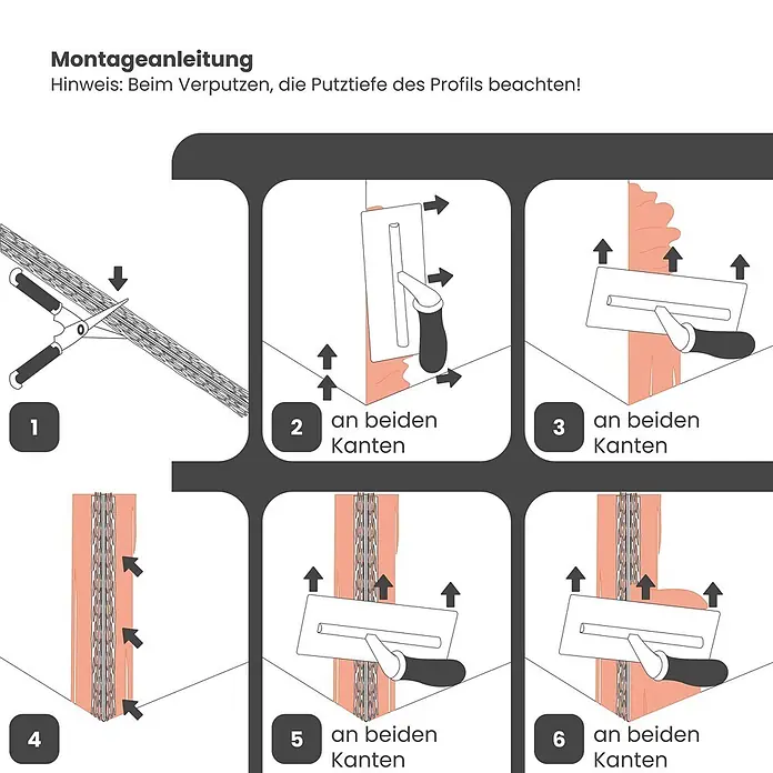 Protektor Kantenschutz für Trockenbau 25x Kantenprofil 260cm x 10mm Innenputz Silber 1007 - Silber - Montageanleitung für ein Putzprofil: Zuschneiden, Mörtel auftragen und an der Wand befestigen. Putztiefe beachten.