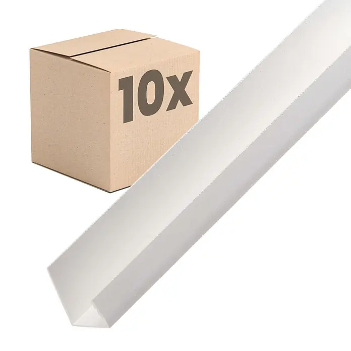 Protektor Kantenschutz für Trockenbau 10x 3741 Einfassprofil 200cm PVC für 12,5mm Gipskarton Weiß - Weiß - Brauner Karton mit '10x' und weißer L-förmiger Schaumstoff-Kantenschutzleiste.