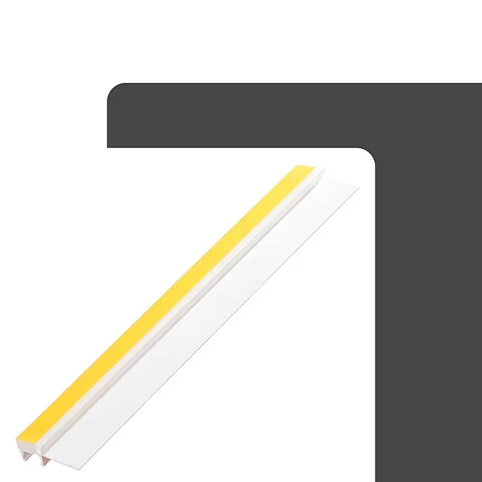 Protektor Kantenschutz für Trockenbau 60x Anputzleiste 260cm x 10mm Schutzlippe Weiß - Weiß - Weißes U-förmiges Dichtungsprofil mit gelbem Kleberücken.