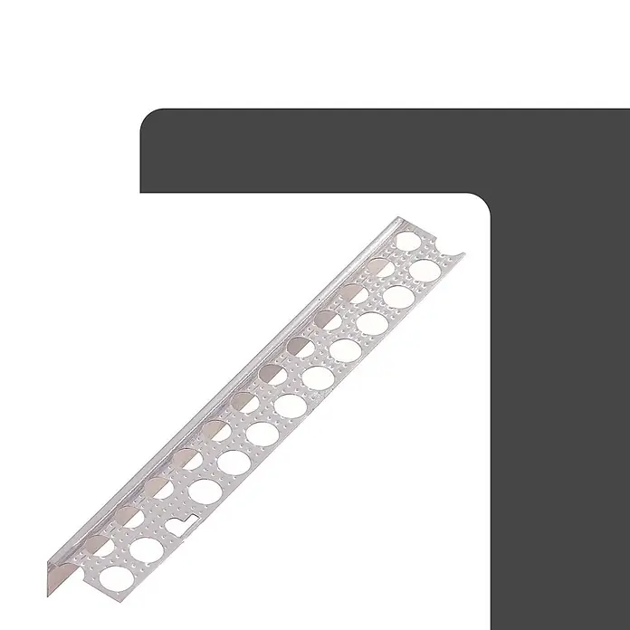 Protektor Kantenschutz für Trockenbau 50x 9079 Kantenprofil 250cm Aluminium Silber - Silber - Silbernes perforiertes Metall-Eckprofil, ein L-förmiges Profil für Putz- und Trockenbauarbeiten.