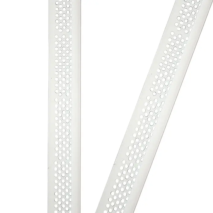ProfileXXL Kantenschutz für Trockenbau 2,5m Abschlussprofil 25 x 16mm Putzschiene PVC Weiß - Weiß - Weißes gelochtes Profil mit runden Löchern.