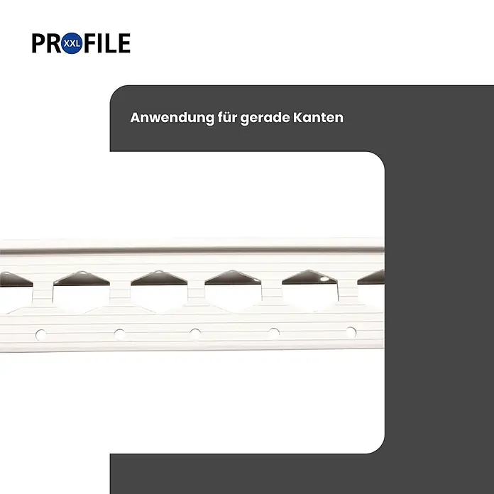ProfileXXL Kantenschutz für Trockenbau 2,5m Eckschutzprofil 25 x 25mm Kantenschutz Trockenbau PVC Weiß - Weiß - Gelochtes weißes/silbernes Profil für gerade Kanten mit hexagonalen Aussparungen und kleinen runden Löchern.