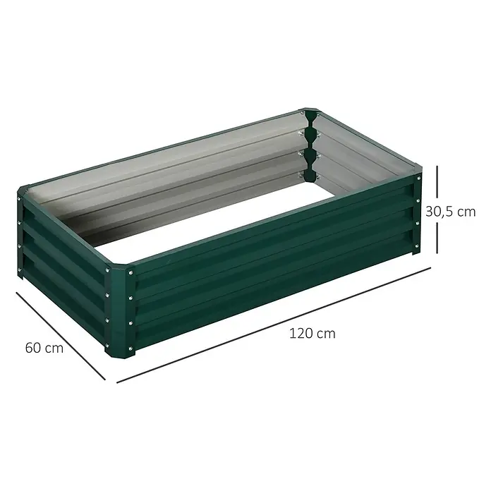 Outsunny Hochbeet - 120 x 60 x 30,5 cm, Stahl, Dunkelgrün - Dunkelgrünes, rechteckiges Metall-Hochbeet für den Garten, 120x60x30,5 cm.