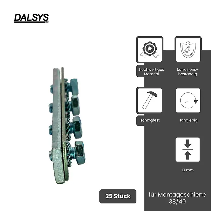 Dalsys Montagezubehör für Trockenbau 25x Schienenverbinder 38-40 Montageschiene Silber -  - Silberne Metall-Befestiger für Montageschiene 38/40, 25 Stück.