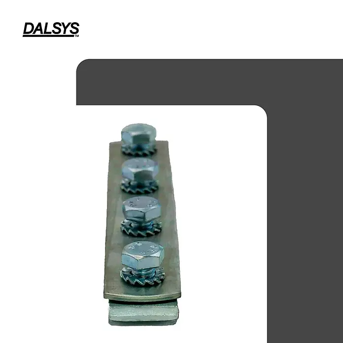 Dalsys Montagezubehör für Trockenbau 25x Schienenverbinder 38-40 Montageschiene Silber -  - Verzinkte Sechskantschrauben mit Fächerscheiben sichern zwei Metallstreifen.