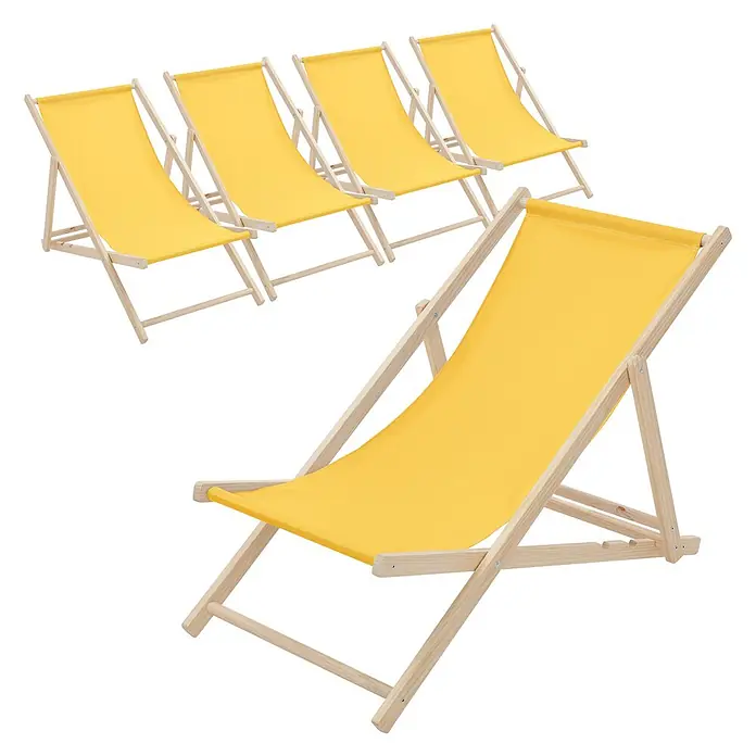 ECD Germany Garten-Liegestuhl 5er Set Sonnenliege Gelb Klappliegestuhl Relaxliege - Holz, Polyester, Gelb, Braun - Fünf gelbe Stoff-Liegestühle mit Holzrahmen.
