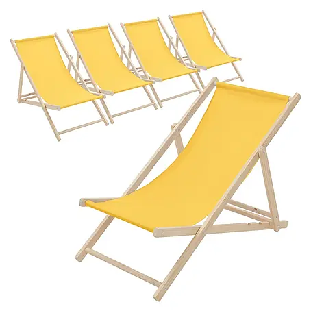 ECD Germany  Garten-Liegestuhl 5er Set Sonnenliege Gelb Klappliegestuhl Relaxliege
