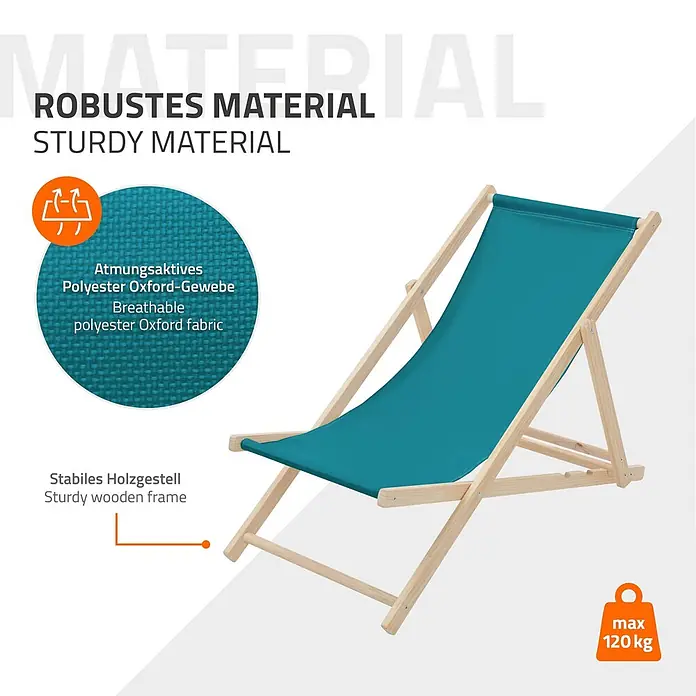ECD Germany Garten-Liegestuhl 3er Set Sonnenliege Dunkelgrün Klappliegestuhl Relaxliege - Holz, Polyester, Petrol - Türkiser Liegestuhl mit stabilem Holzgestell, atmungsaktivem Oxford-Gewebe und 120 kg Tragkraft.