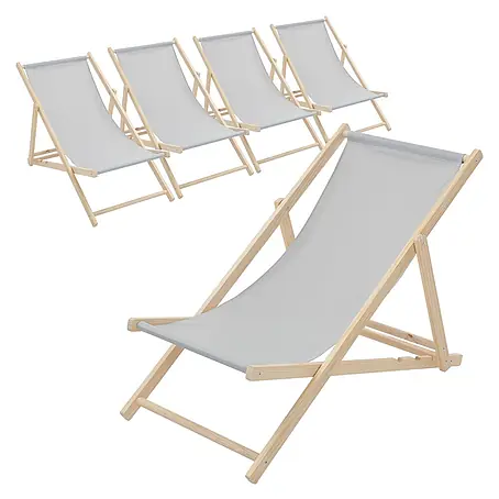 ECD Germany  Garten-Liegestuhl 5er Set Sonnenliege Hellgrau Klappliegestuhl Relaxliege