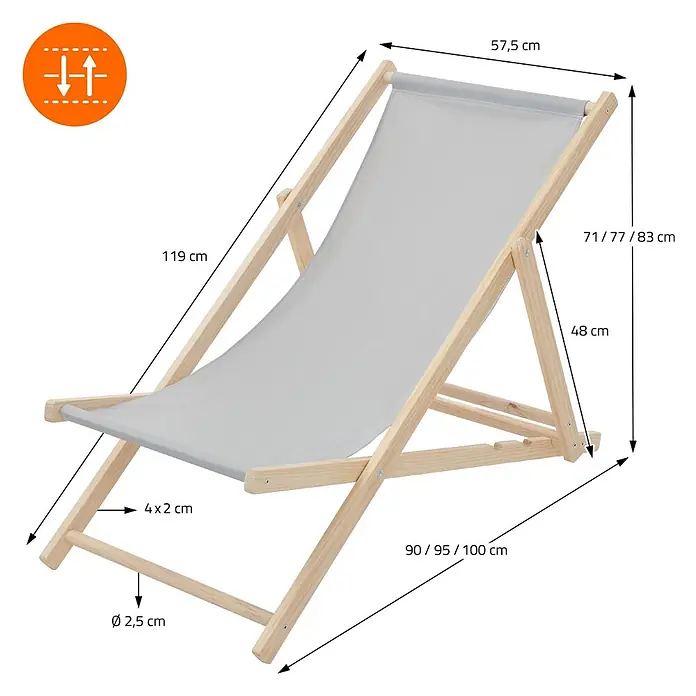 ECD Germany Garten-Liegestuhl Sonnenliege Hellgrau Klappliegestuhl 117x52x10cm Relaxliege - 1 Stk., Holz, Polyester, Hellgrau, Braun - Verstellbarer Holzliegestuhl mit hellgrauem Stoff.