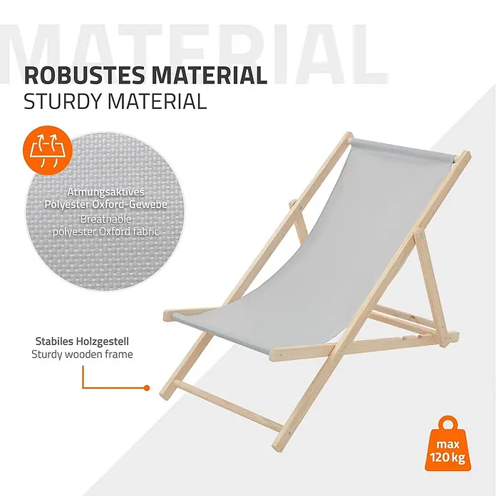 ECD Germany Garten-Liegestuhl Sonnenliege Hellgrau Klappliegestuhl 117x52x10cm Relaxliege - 1 Stk., Holz, Polyester, Hellgrau, Braun - Hellgrauer Liegestuhl aus atmungsaktivem Polyester Oxford-Gewebe mit stabilem Holzgestell, belastbar bis 120 kg.