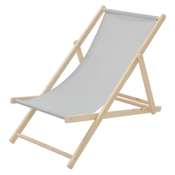 ECD Germany Garten-Liegestuhl Sonnenliege Hellgrau Klappliegestuhl 117x52x10cm Relaxliege - 1 Stk., Holz, Polyester, Hellgrau, Braun - Grauer Liegestuhl mit hellem Holzgestell für bequemes Sitzen im Freien.