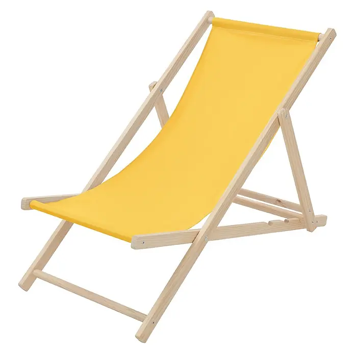 ECD Germany Garten-Liegestuhl Sonnenliege Gelb Klappliegestuhl Relaxliege - 1 Stk., Holz, Polyester, Gelb, Braun - Gelber Stoff-Liegestuhl mit hellem Holzrahmen, ideal zum Entspannen im Freien.