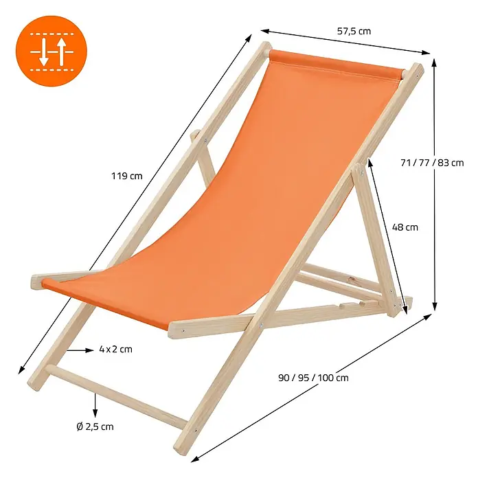 ECD Germany Garten-Liegestuhl Sonnenliege Orange Klappliegestuhl Relaxliege - 1 Stk., Holz, Polyester, Orange, Braun - Verstellbarer orangefarbener Liegestuhl aus Stoff mit hellem Holzgestell, Maße.