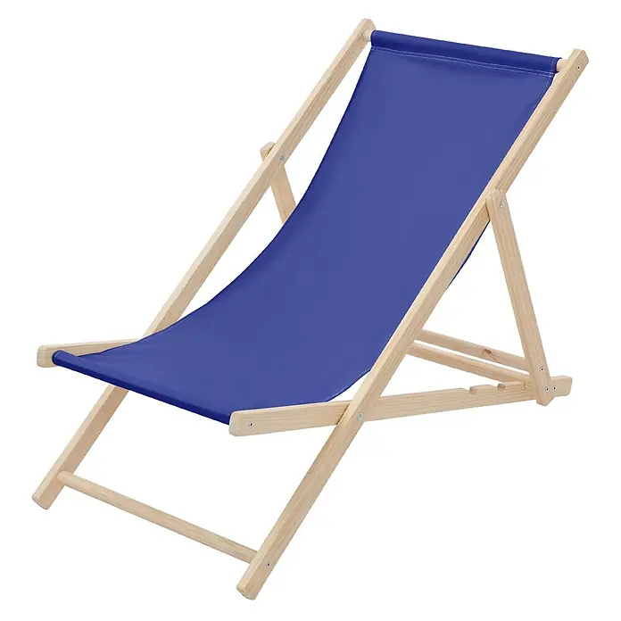 ECD Germany Garten-Liegestuhl Sonnenliege Dunkelblau Klappliegestuhl Relaxliege - 1 Stk., Holz, Polyester, Dunkelblau, Braun - Blauer Stoffliegestuhl mit Naturholzrahmen, schräg dargestellt.