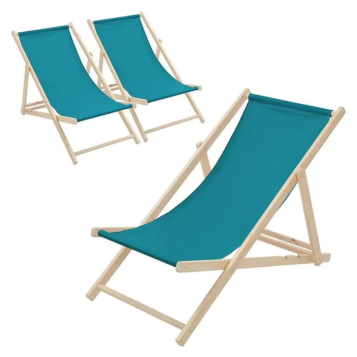 ECD Germany Garten-Liegestuhl 3er Set Sonnenliege Dunkelgrün Klappliegestuhl Relaxliege - 3 Stk., Holz, Polyester, Petrol - Drei türkisfarbene Liegestühle mit hellem Holzrahmen.