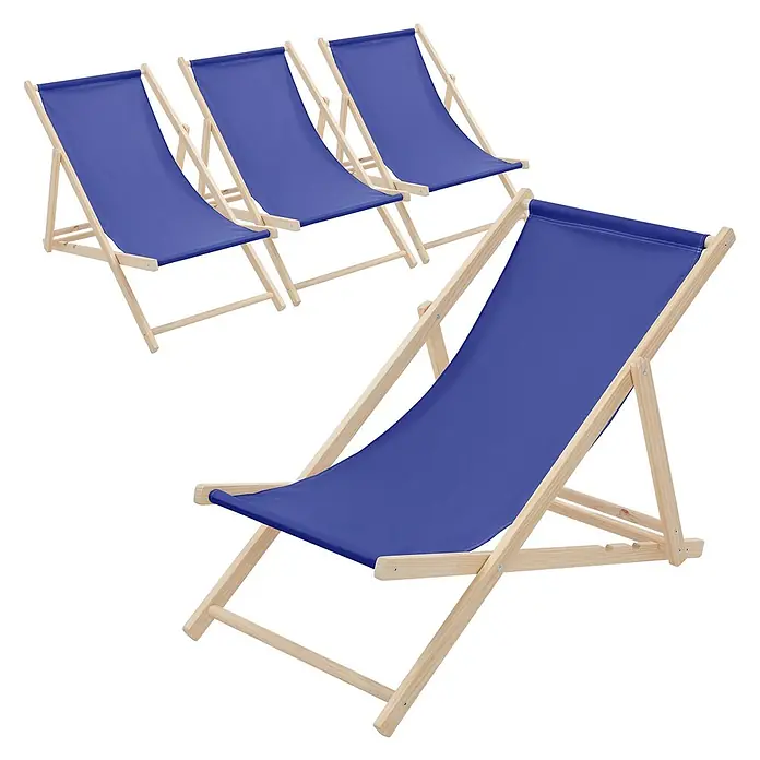 ECD Germany Garten-Liegestuhl 4er Set Sonnenliege Dunkelblau Klappliegestuhl Relaxliege - 4 Stk., Holz, Polyester, Dunkelblau, Braun - Vier blaue Stoff-Liegestühle mit Holzrahmen zum Entspannen.