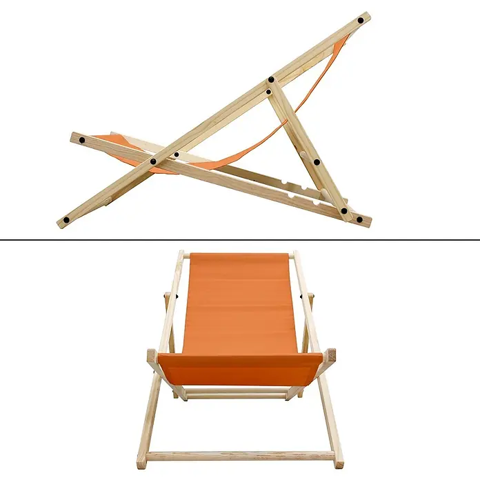 ECD Germany Garten-Liegestuhl Sonnenliege Orange Klappliegestuhl Relaxliege - Holz, Polyester, Orange, Braun - Verstellbarer Strandstuhl aus Holz mit orangefarbener Stoffbespannung.