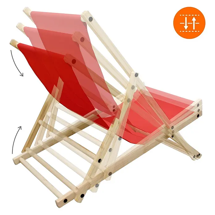 ECD Germany Garten-Liegestuhl Sonnenliege Rot Klappliegestuhl Relaxliege - Holz, Polyester, Rot, Braun - Verstellbarer Liegestuhl aus rotem Stoff und Holzrahmen, in mehreren Positionen dargestellt.