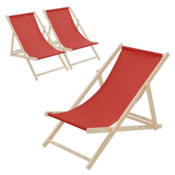 ECD Germany Garten-Liegestuhl 3er Set Sonnenliege Rot Klappliegestuhl Relaxliege - 3 Stk., Holz, Polyester, Rot, Braun - Drei faltbare Liegestühle aus rotem Stoff und hellem Holz.