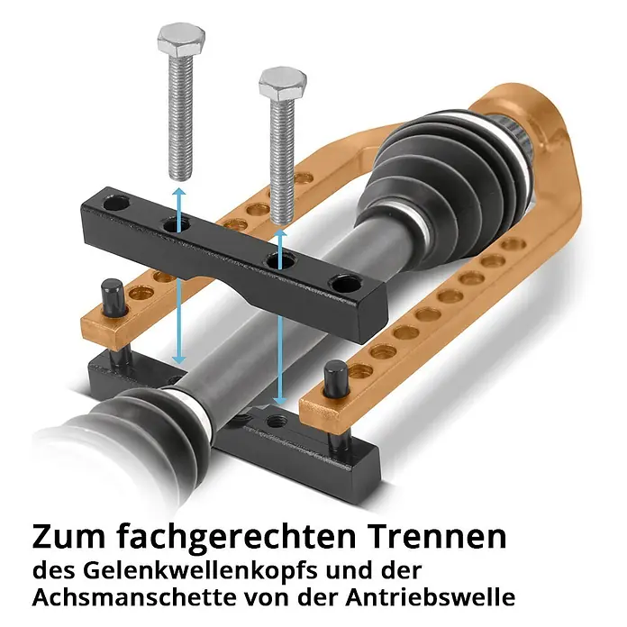 STAHLWERK Schweißzubehör-Set Gelenkwellen-Abzieher Antriebswellen-Trenner -  - Schwarzer und bronzefarbener Gelenkwellenabzieher trennt Gelenk und Manschette von der Antriebswelle.