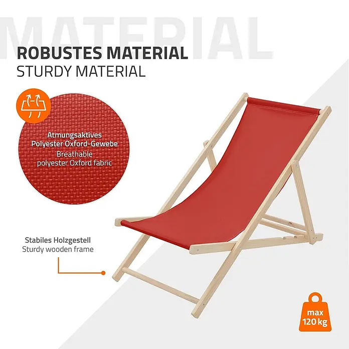 ECD Germany Garten-Liegestuhl 2er Set Sonnenliege Rot Klappliegestuhl Relaxliege - 2 Stk., Holz, Polyester, Rot, Braun - Roter Liegestuhl mit atmungsaktivem Polyester Oxford-Gewebe und stabilem Holzgestell, belastbar bis 120 kg.