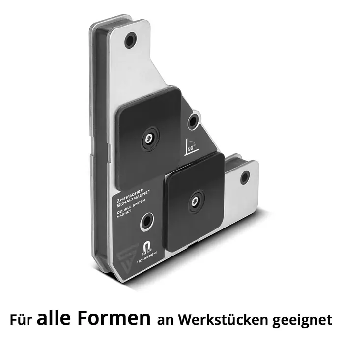 STAHLWERK Schweißzubehör-Set Zweifachschaltmagnet -  - Vielseitiger silberner und schwarzer Doppelschalter-Magnethalter, ideal zum Halten verschiedener Werkstücke.