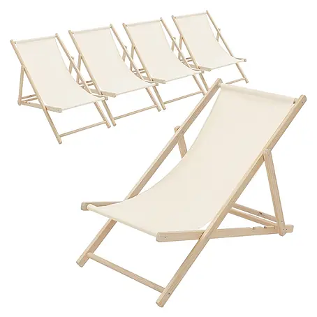 ECD Germany  Garten-Liegestuhl 5er Set Sonnenliege Beige Klappliegestuhl Relaxliege