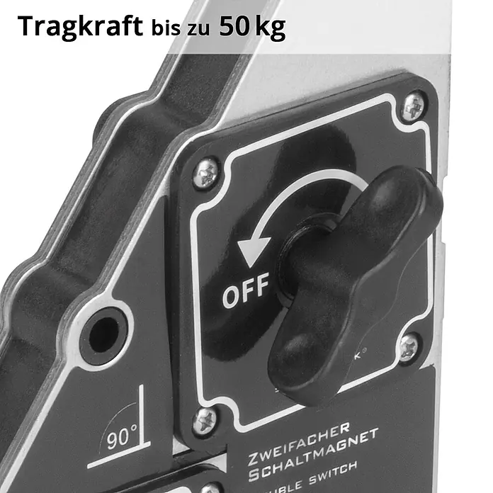 STAHLWERK Schweißzubehör-Set Zweifachschaltmagnet -  - Schwarz-silberner Magnetschweißhalter mit Ein-/Ausschalter und 90-Grad-Winkel, Tragkraft bis 50 kg.