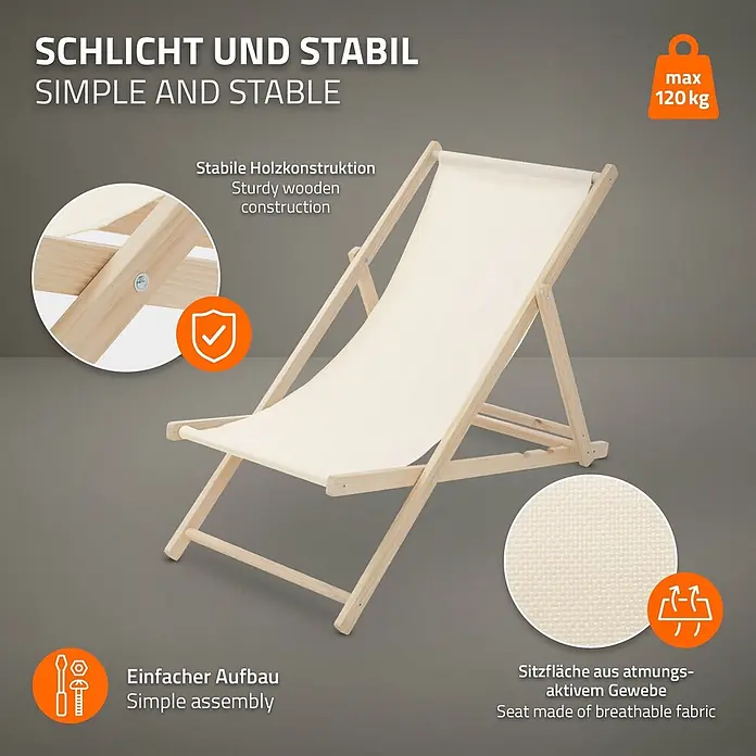 ECD Germany Garten-Liegestuhl 10er Set Sonnenliege Beige Klappliegestuhl Relaxliege - Holz, Polyester, Beige, Braun - Stabiler Holzliegestuhl mit hellbeigem, atmungsaktivem Stoffbezug. Max. 120 kg Traglast, einfacher Aufbau.