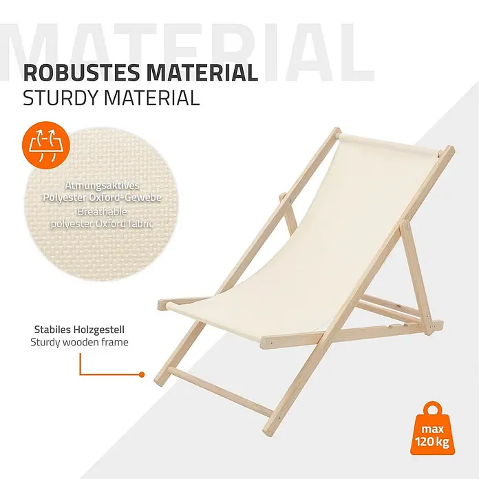 ECD Germany Garten-Liegestuhl 10er Set Sonnenliege Beige Klappliegestuhl Relaxliege - Holz, Polyester, Beige, Braun - Beiger Holz-Liegestuhl mit atmungsaktivem Oxford-Gewebe. Stabile Konstruktion trägt bis zu 120 kg.