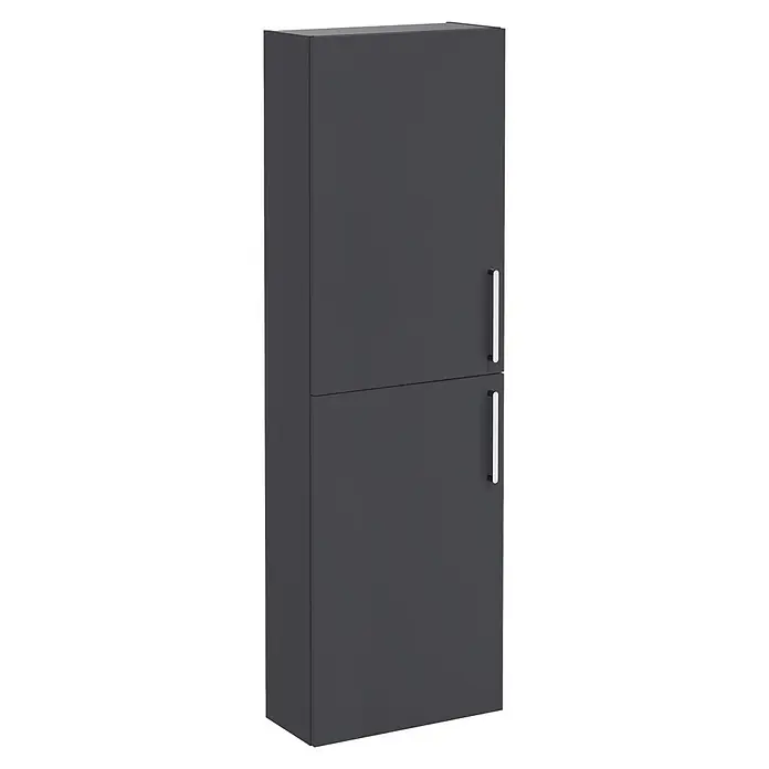 VitrA Hochschrank Root Flat - B x T x H: 57 x 27 x 180 cm, Anthrazit - Dunkelgrauer zweitüriger Schrank mit silbernen Griffen.