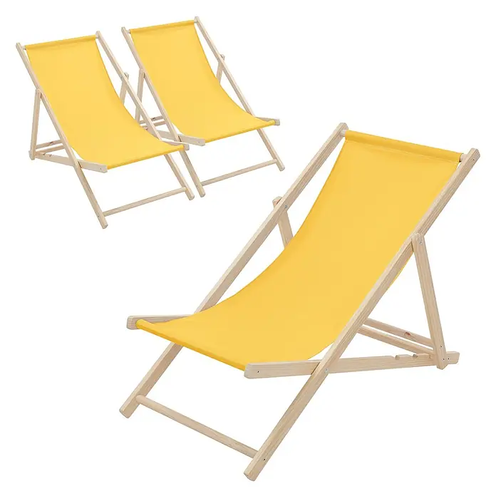 ECD Germany Garten-Liegestuhl 3er Set Sonnenliege Gelb Klappliegestuhl Relaxliege - 3 Stk., Holz, Polyester, Gelb, Braun - Drei gelbe Liegestühle mit natürlichen Holzrahmen.