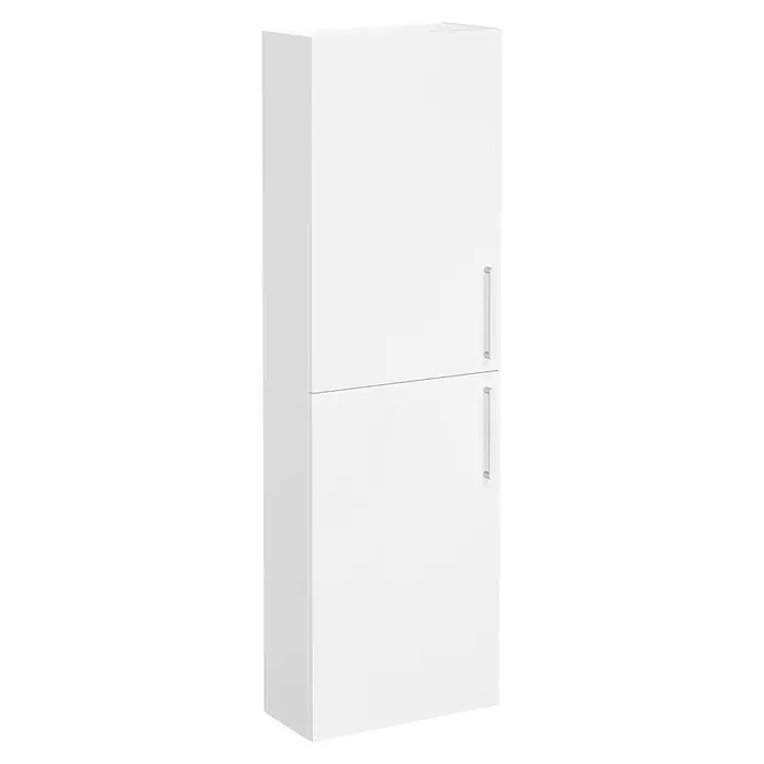VitrA Hochschrank Root Flat - B x T x H: 57 x 27 x 180 cm, Weiß - Weißer zweitüriger Kühlschrank mit modernen silbernen vertikalen Griffen.