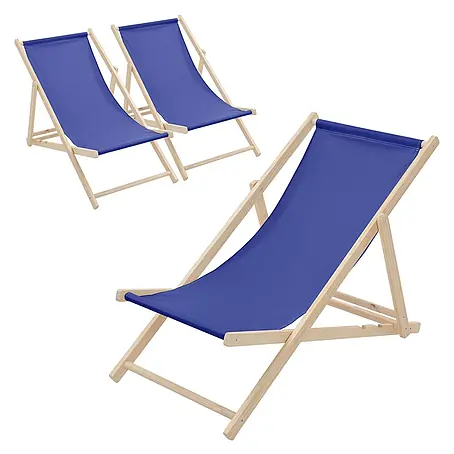 ECD Germany  Garten-Liegestuhl 3er Set Sonnenliege Dunkelblau Klappliegestuhl Relaxliege