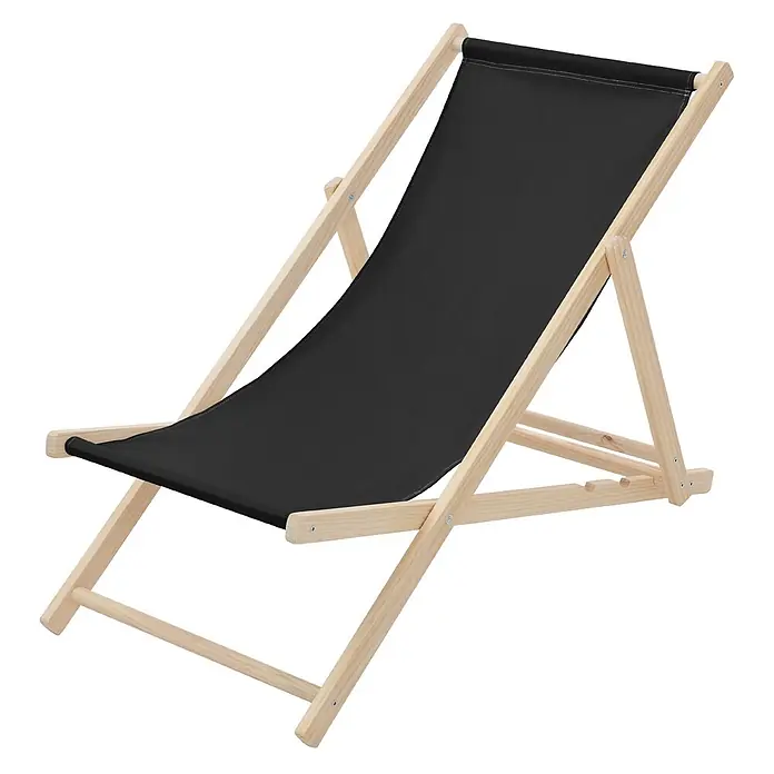 ECD Germany Garten-Liegestuhl Sonnenliege Schwarz Klappliegestuhl Relaxliege - Holz, Polyester, Schwarz, Braun - Schwarzer Stoff-Liegestuhl mit hellem Holzgestell.