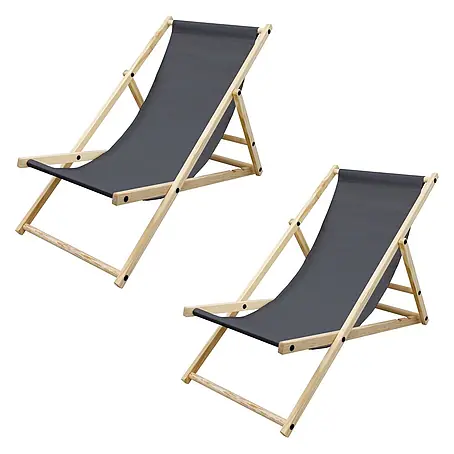 ECD Germany  Garten-Liegestuhl 2er Set Sonnenliege Anthrazit Klappliegestuhl Relaxliege