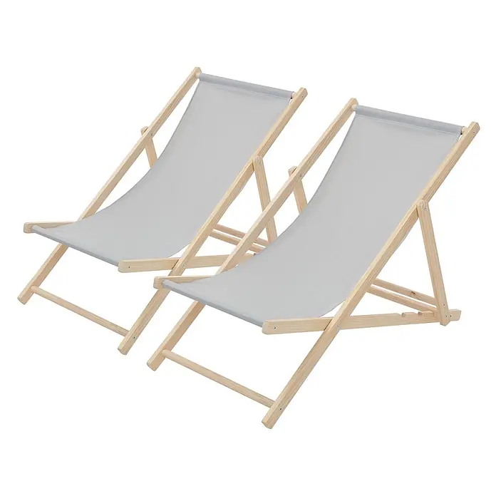 ECD Germany Garten-Liegestuhl 2er Set Sonnenliege Hellgrau Klappliegestuhl Relaxliege - 2 Stk., Holz, Polyester, Hellgrau, Braun - Zwei hellgraue Liegestühle aus Stoff mit hellen Holzrahmen.