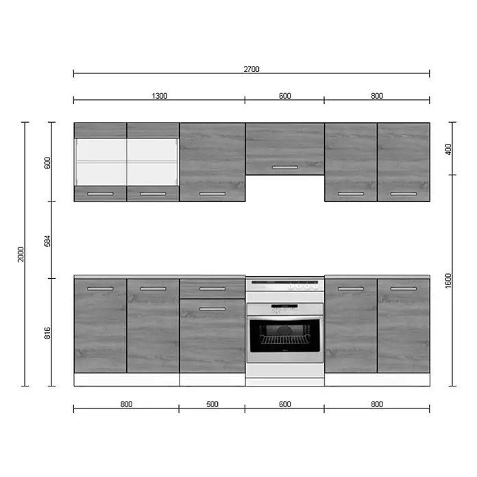 Vicco Küchenzeile Raul Sonoma, AP Marmor - Sonoma, Ohne Elektrogeräte - Moderne Küchenschrank-Set in Grau-Holzoptik mit Glastüren zur Aufbewahrung.