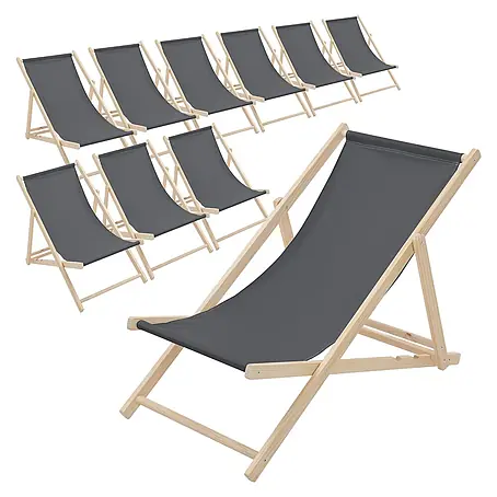 ECD Germany  Garten-Liegestuhl 10er Set Sonnenliege Anthrazit Klappliegestuhl Relaxliege