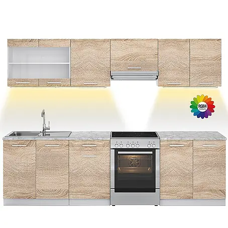 Vicco  Küchenzeile Raul Sonoma, AP Marmor mit LED-Leisten