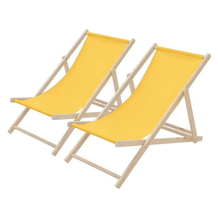 ECD Germany Garten-Liegestuhl 2er Set Sonnenliege Gelb Klappliegestuhl Relaxliege - 2 Stk., Holz, Polyester, Gelb, Braun - Zwei gelbe Liegestühle aus Stoff mit Holzrahmen.