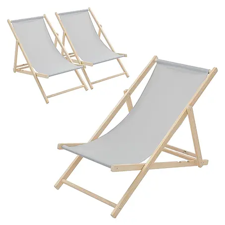 ECD Germany  Garten-Liegestuhl 3er Set Sonnenliege Hellgrau Klappliegestuhl Relaxliege
