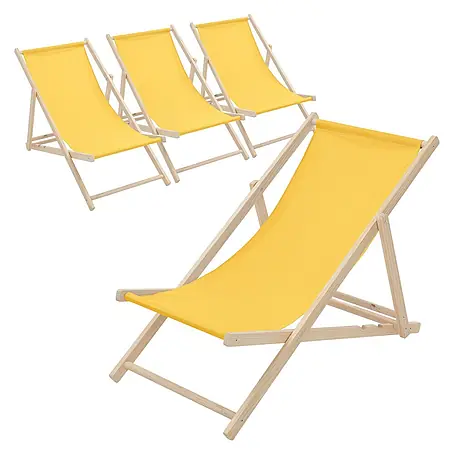ECD Germany  Garten-Liegestuhl 4er Set Sonnenliege Gelb Klappliegestuhl Relaxliege