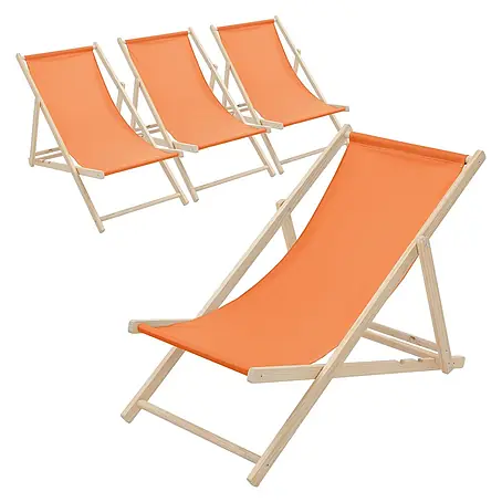 ECD Germany  Garten-Liegestuhl 4er Set Sonnenliege Orange Klappliegestuhl Relaxliege