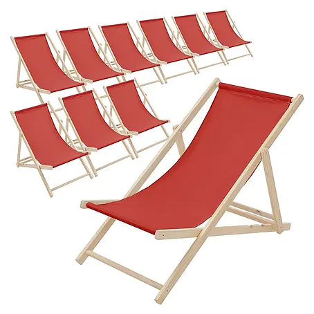 ECD Germany  Garten-Liegestuhl 10er Set Sonnenliege Rot Klappliegestuhl Relaxliege
